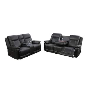72 in. Rolled Arm 4-Seater Sofa in Black