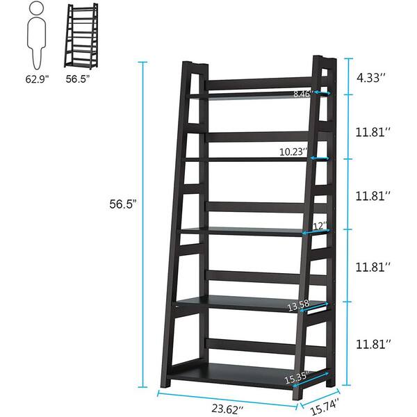 BYBLIGHT 56.5 in. White Wood 5-Shelf Ladder Bookcase Modern