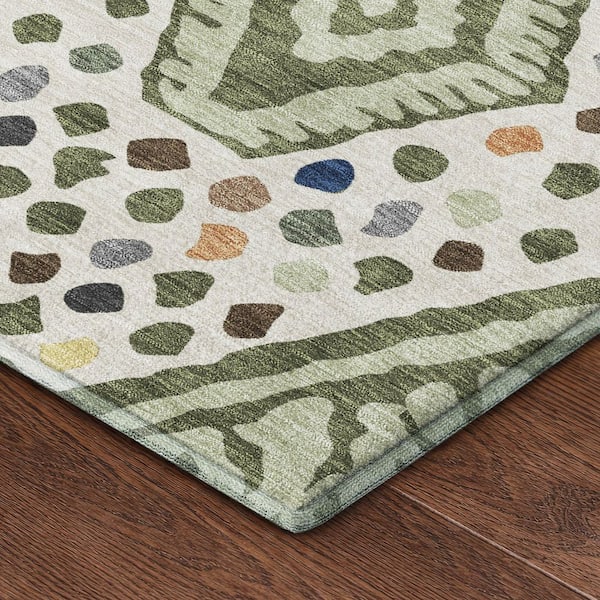 Mayfield Premium Machine Washable Abstract AMF2457 Sage 2 ft. x 3 ft. Accent Rug