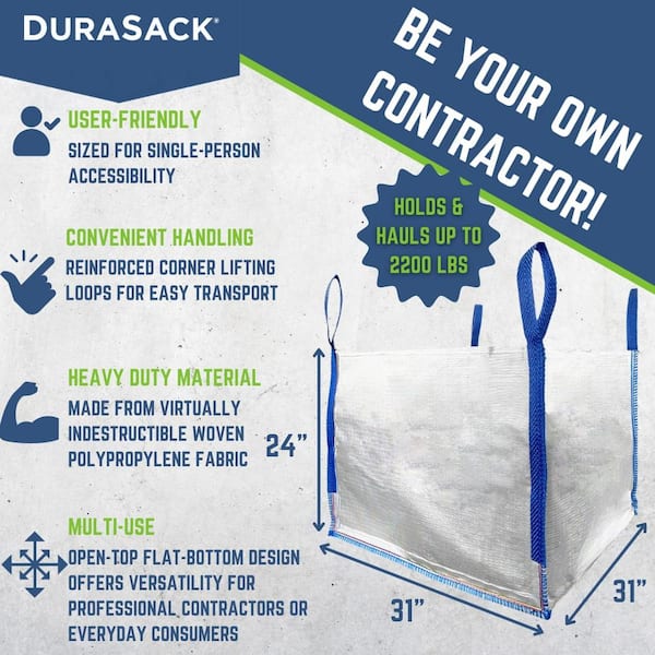 Durasack 100 gal. Heavy-Duty Builder's Bulk Bag White Outdoor Polypropylene Construction and Demolition Trash Bag