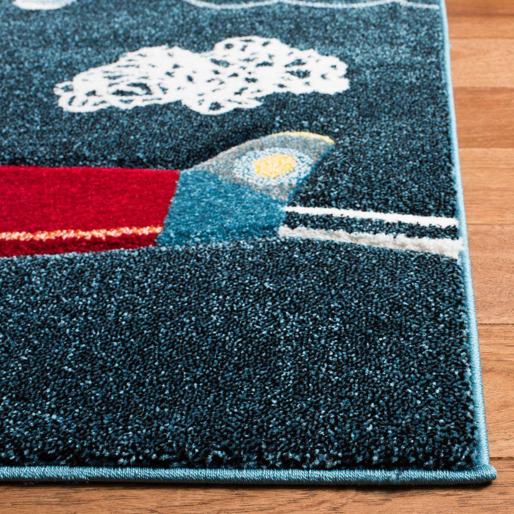 Blue Rectangular Synthetic Kids Rug, 39" x 63"