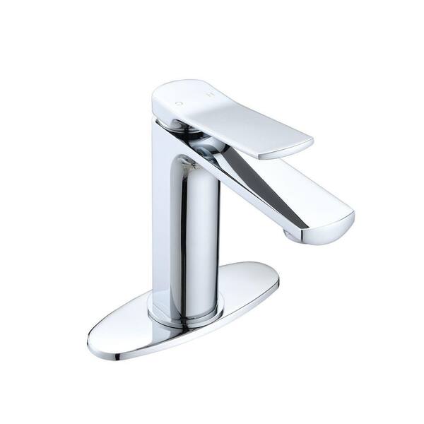 Miscool Morly Single-Handle Single-Hole Bathroom Faucet with Deck Plate Vanity Sink Faucet in Chrome