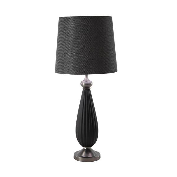 Litton Lane Black Lighting Table Lamps Modern 37 in. x 16 in. Matte Black Iron Table Lamp With Linen Drum Shade