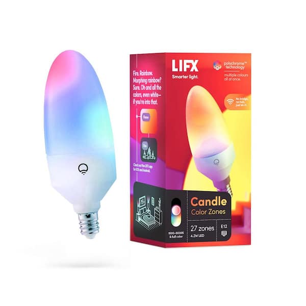 LIFX 25-Watt Equivalent B10 Smart RGB Wi-Fi E12 Candelabra LED Light Bulb, Works w/Alexa/Hey Google/HomeKit/Siri, Multi-Color