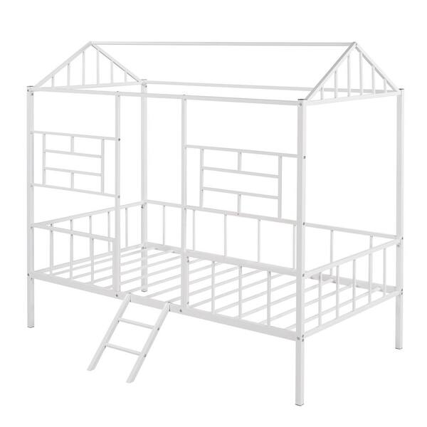 GHOUSE SSuper White Twin Size Metal House Bed Frame