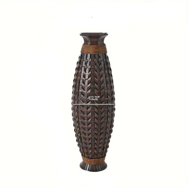 38.97 in. Hand-Woven Bamboo Floor Vase, Mocha Beige Rattan Decor Entryway, Living Room, Hallway with Dried/Silk Florals