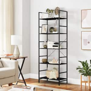 Industrial 62 in. Tall Black Metal 5-Shelf Bookcase Corner Storage Organizer Bookshelf for Home Office