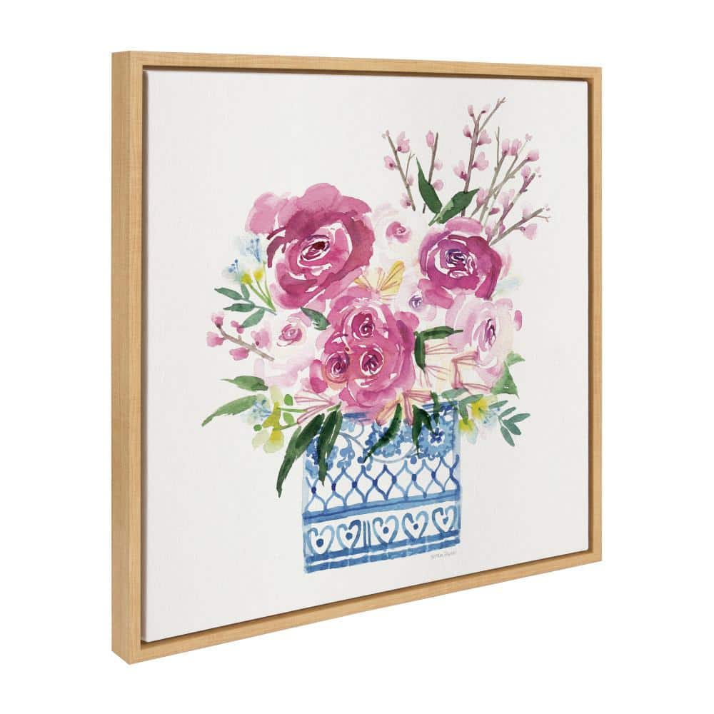 22" Pink Blooms Chinoiserie Canvas Print with Natural Frame