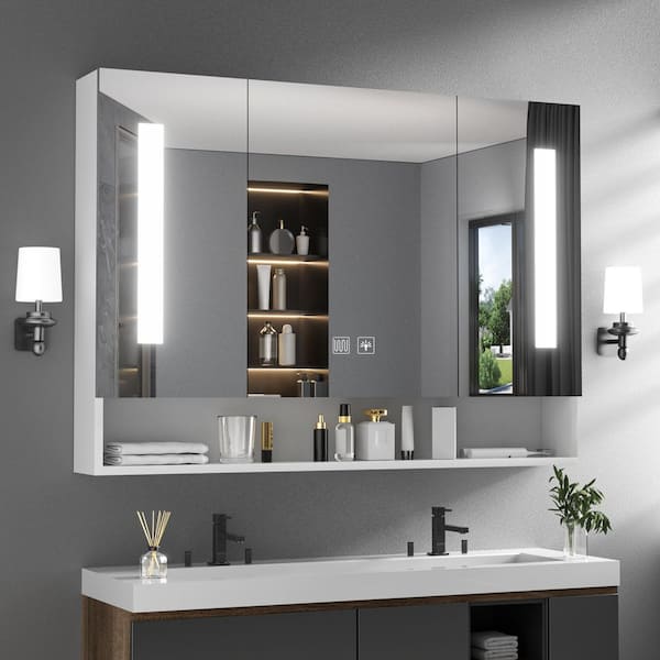 39 in. W x 28 in. H White Rectangular Aluminum Dimmable LED Light Surface Mounted Medicine Cabinet with Mirror