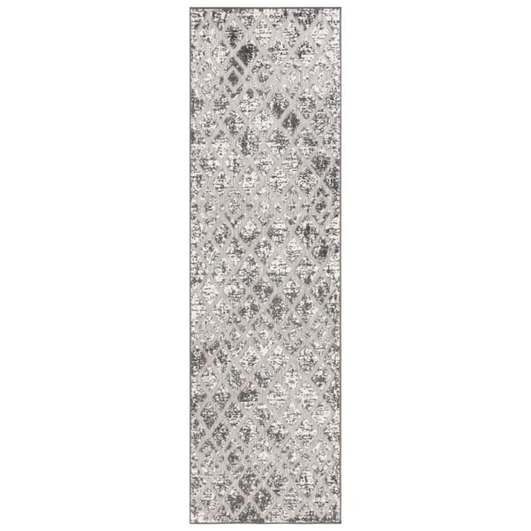 Cottage Gray 2 ft. x 8 ft. Distressed Diamond Indoor/Outdoor Runner Rug