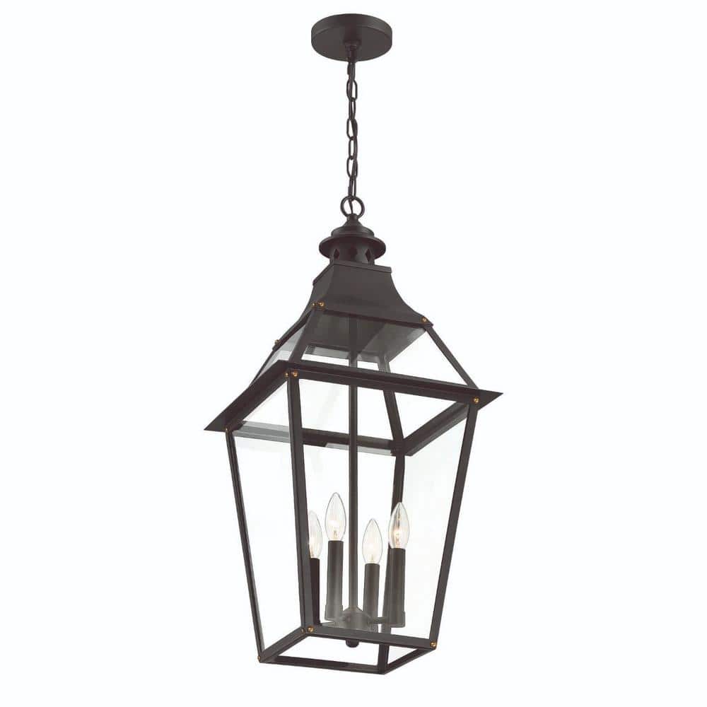 Jackson Matte Black and Gold 4-Light Outdoor Hanging Lantern