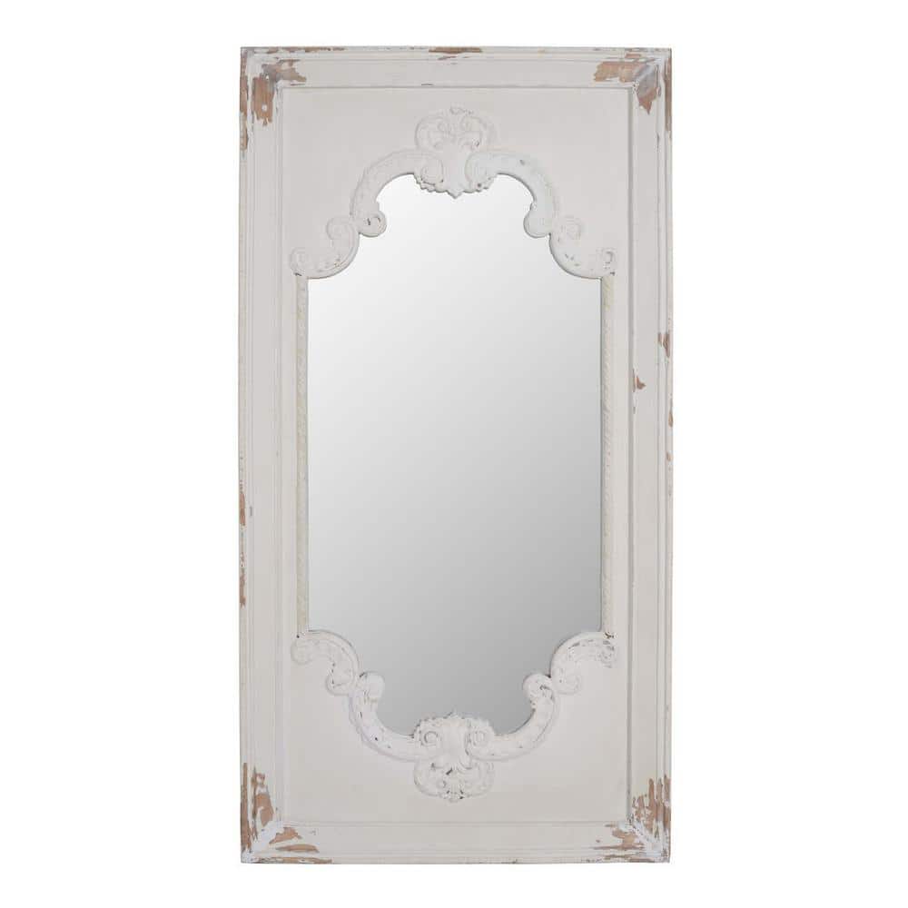 29 in. W x 54 in. H Distressed White Mirror with Solid Wood Frame, French C