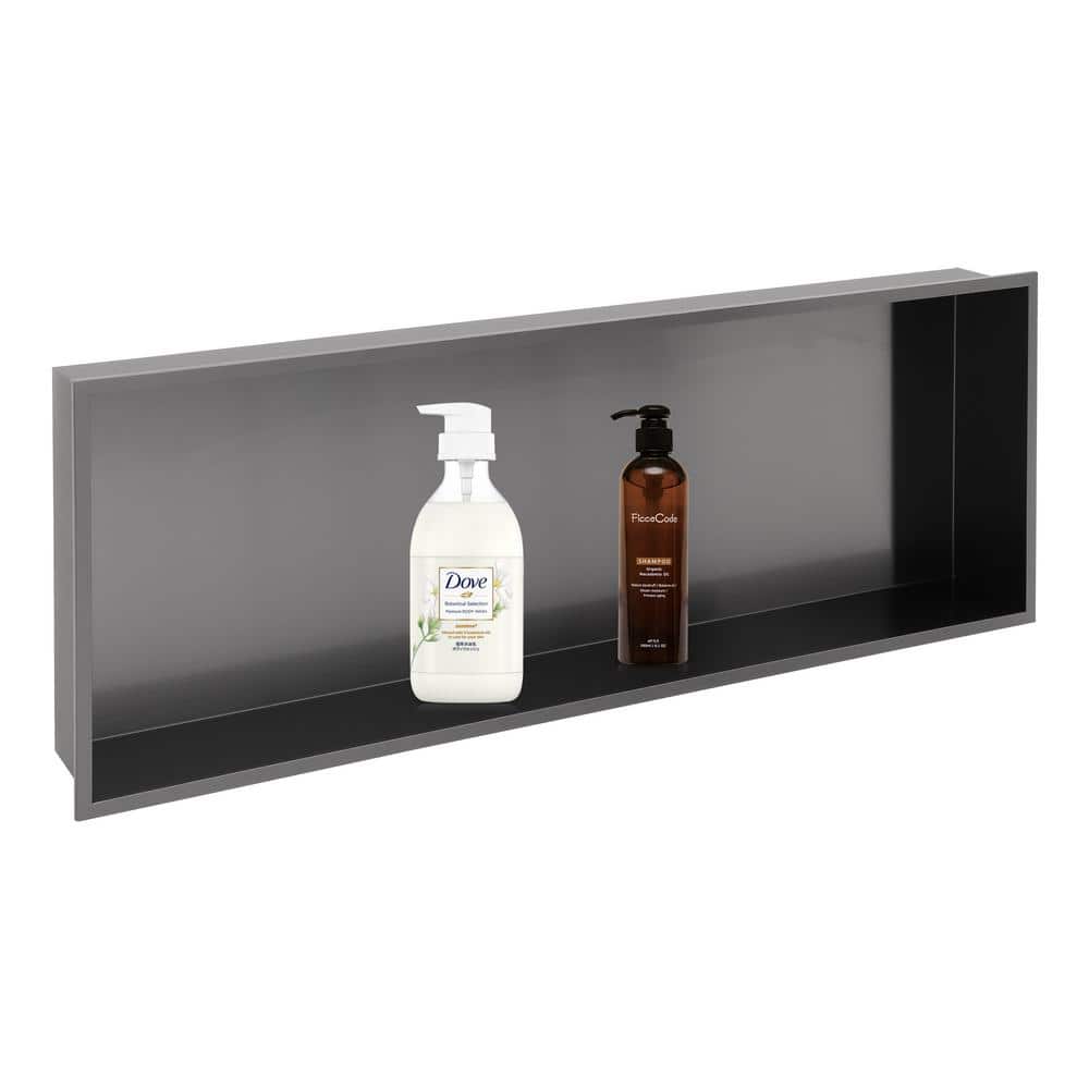 30x12 Inch Matte Black Shower Niche - Stainless Steel Recessed Storage, No Tile Needed