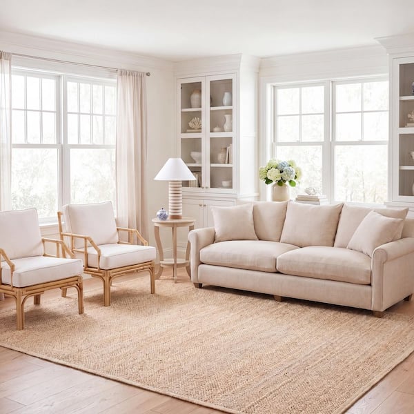 Natural Fiber 10 ft. x 14 ft. Natural Striped Woven Braided Area Rug