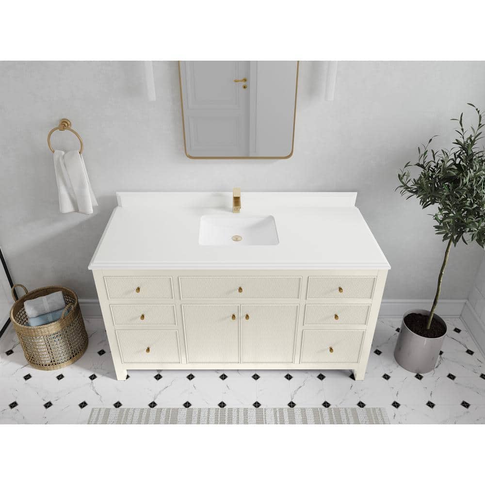 Sonoma 60'' Off-White Single Bathroom Vanity with Quartz Top