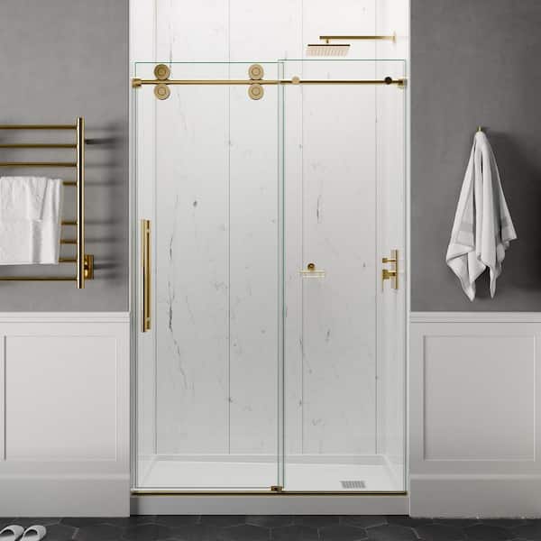 76 in. 60 in. Frameless Sliding Shower Door brushed gold