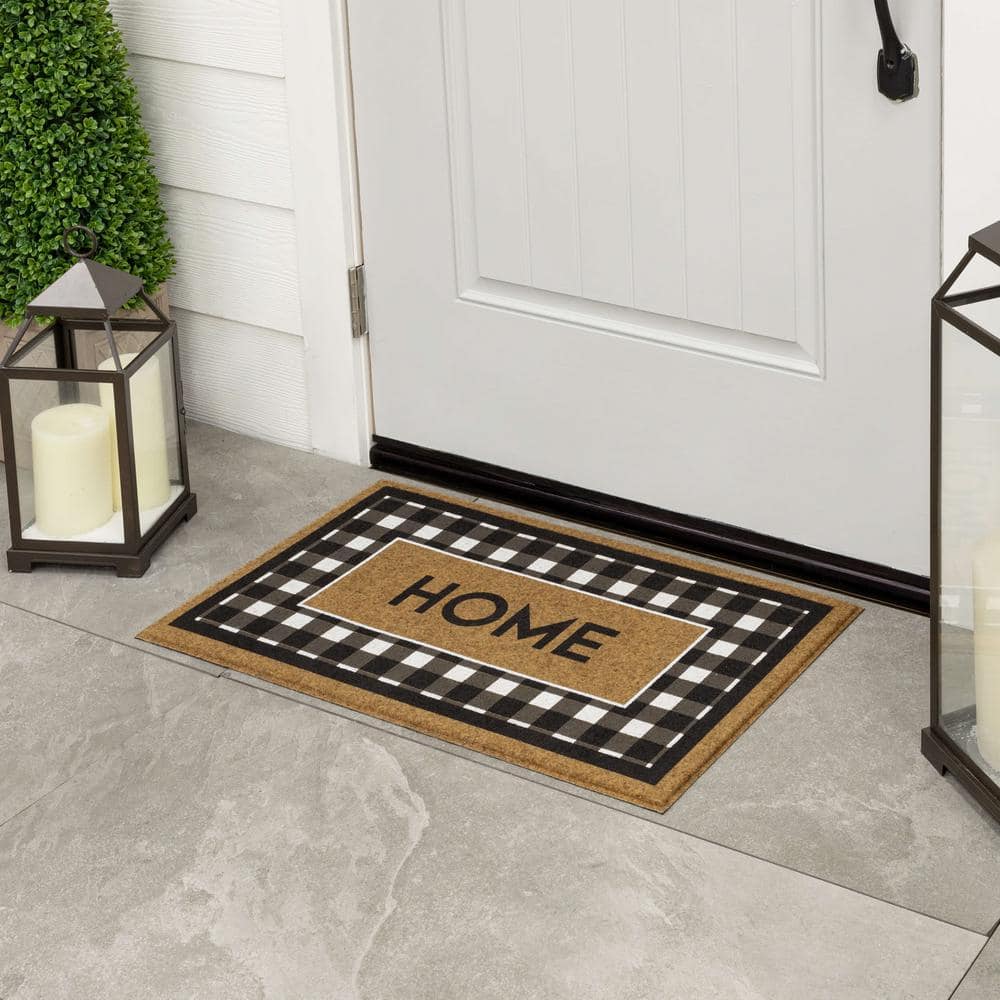 Fall Welcome Home Black and White Faux Coir Outdoor Doormat