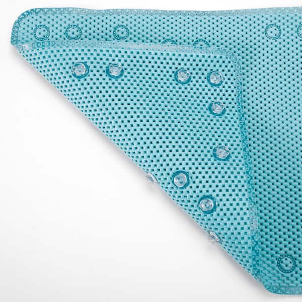 17 in. x 36 in. Aqua Blue PVC Foam Bathtub Mat Non-Slip Shower and Bath Mats with Drain Holes, Suction Cups Shower Mat