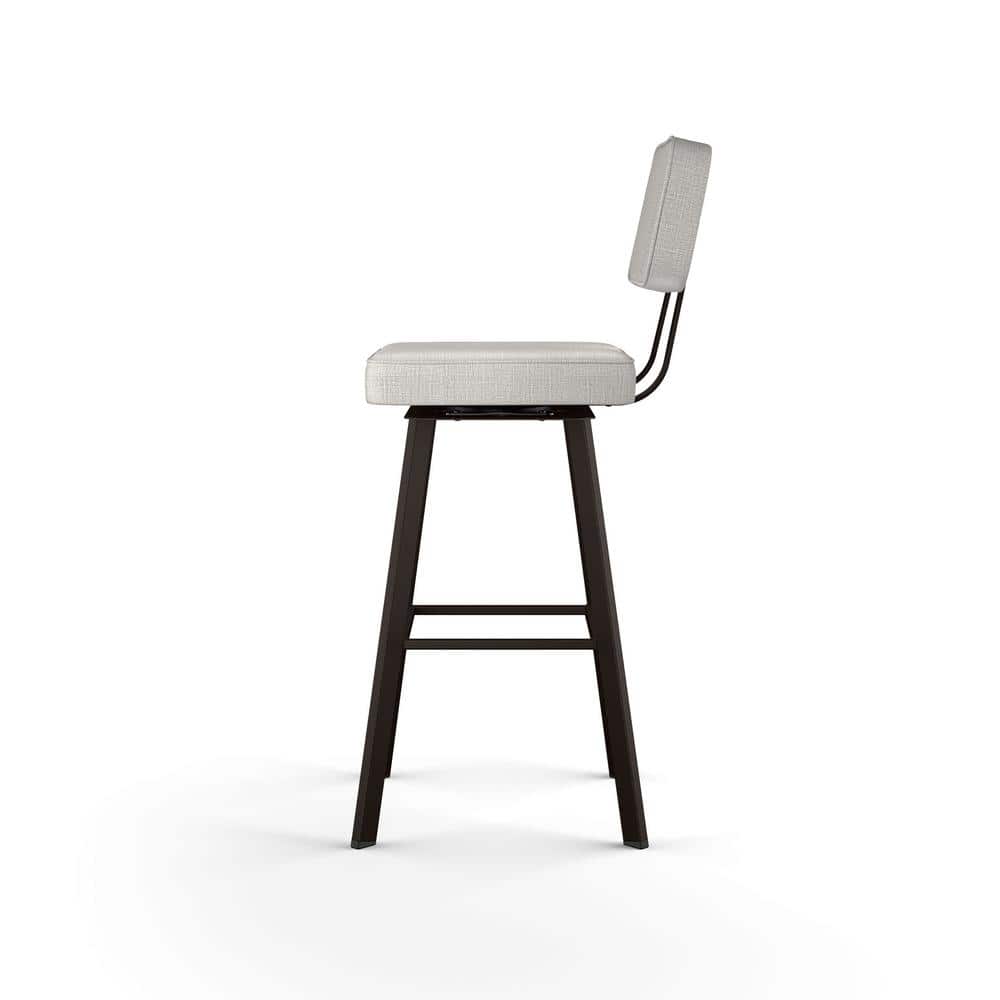 Amisco Clarkson Pale Gray Upholstered Swivel Bar Stool with Dark Brown Metal Base