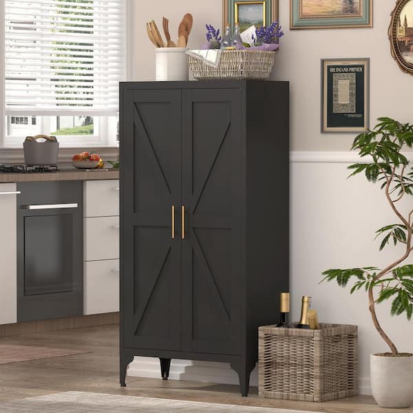 47.24 in. H Black Freestanding Metal Kitchen Pantry Cabinet with Adjustable Shelves, 2-Doors