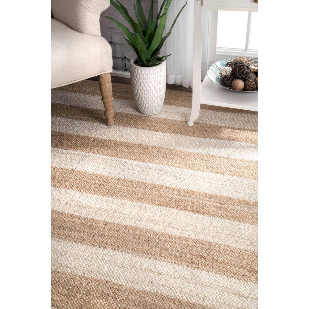 Beige Stripe Flat Woven Handmade Reversible 4' x 6' Rug