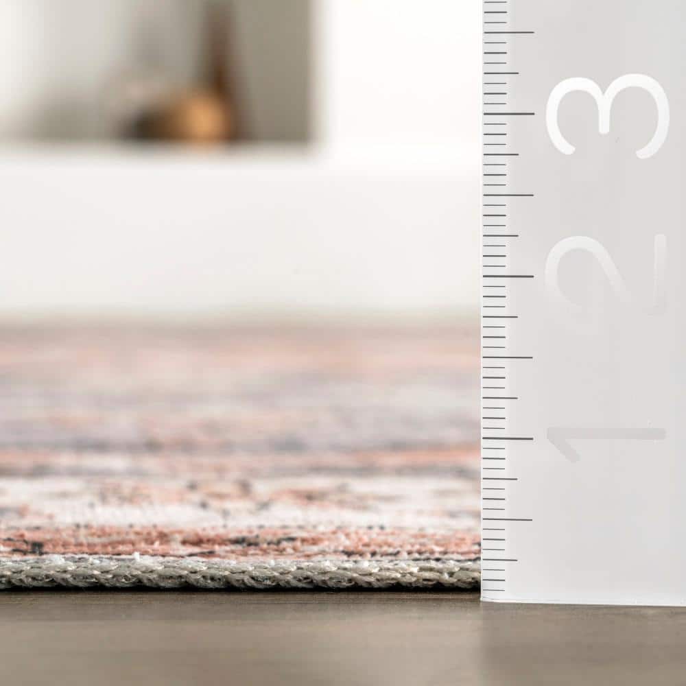 Light Orange and Gray 4' x 6' Washable Oriental Rug