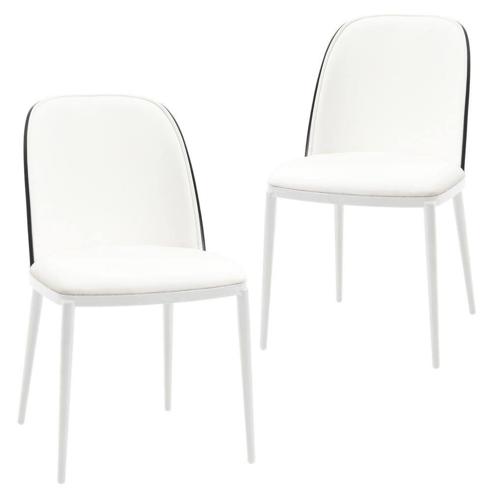 Leisuremod Tule Modern Dining Chair with Leather Seat and White Powder