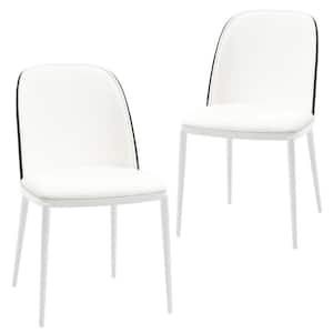 Tule Modern Dining Chair with Leather Seat and White Powder-Coated Steel Frame, Set of 2 (Black/White)