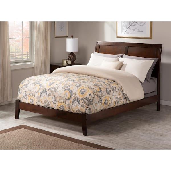 AFI Portland Walnut Solid Wood Queen Traditional Panel Bed with Open Footboard and Attachable Turbo Device Charger