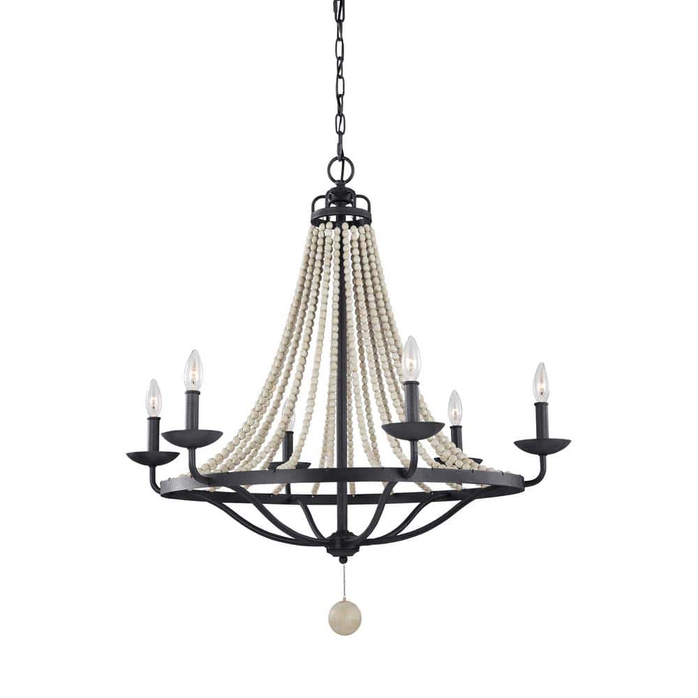 Nori 6-Light Dark Weathered Zinc and Driftwood Grey Chandelier