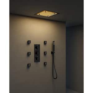 5-Spray LED Ceiling Mount Dual Shower Head Fixed and Handheld Shower Head in Matte Black (Valve Included)