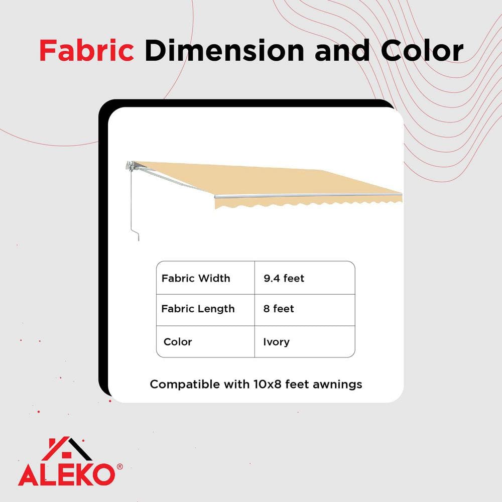 Ivory 10' x 8' Retractable Patio Awning Fabric Replacement