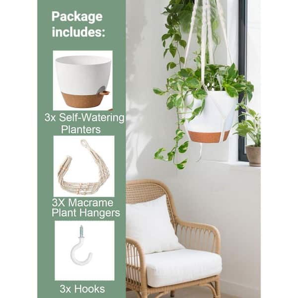 Primehome Wrought Iron Plastic Plant Hanger with 3-Self-Watering Basket Set  7 in./6 in./5.5 in., Indoor Outdoor Use HD-VANK-HB-1 - The Home Depot