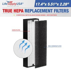 Complete Filter Set (1-True HEPA Air Replacement Filter + 1-Carbon Pre-Filter) Compatible w/ Blueair Sense Plus Purifier