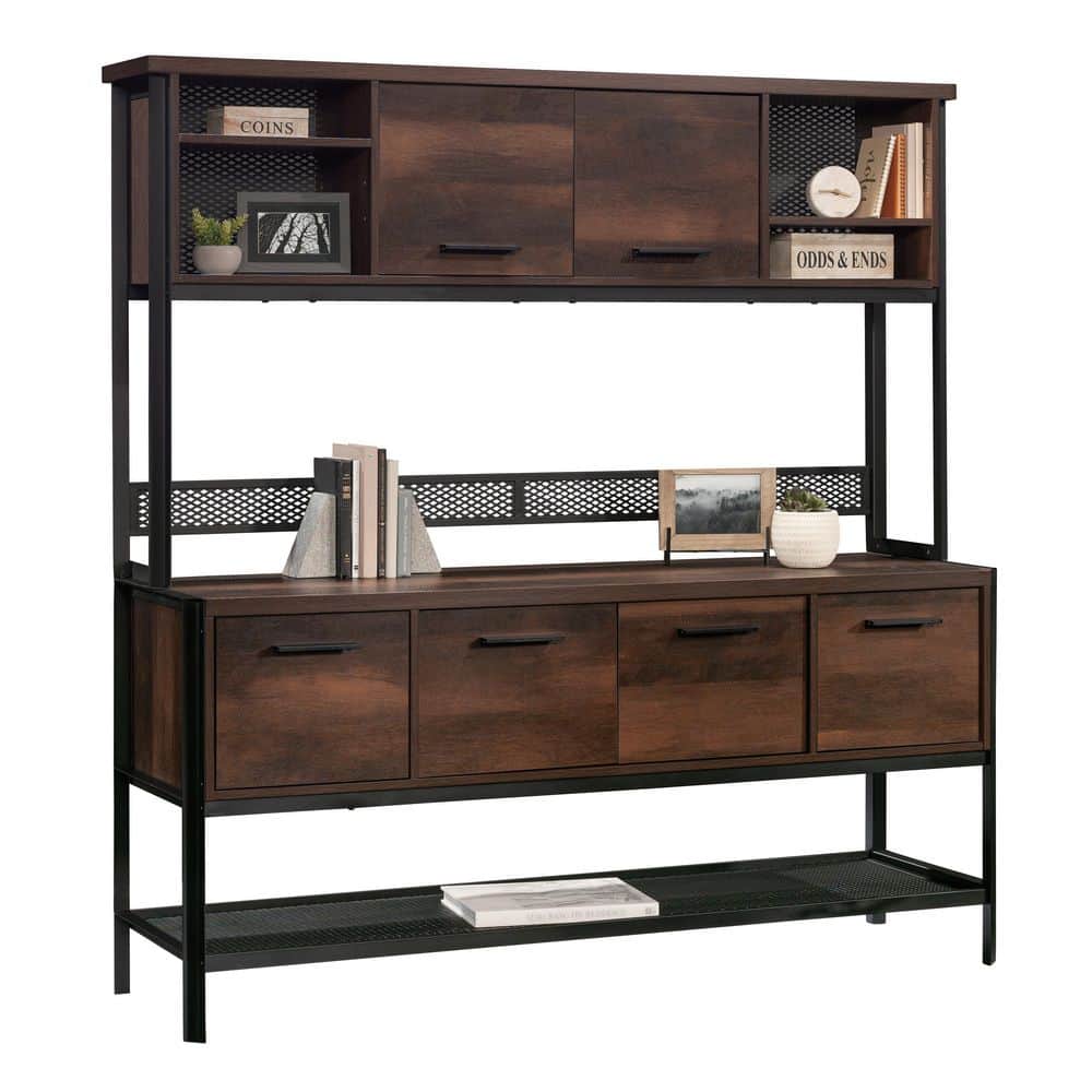 Barrel Oak and Black Metal 2-Drawer Office Credenza