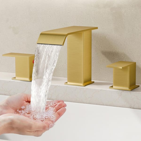 8 in. Widespread Double Handle Bathroom Faucet with Pop-up Drain in Gold