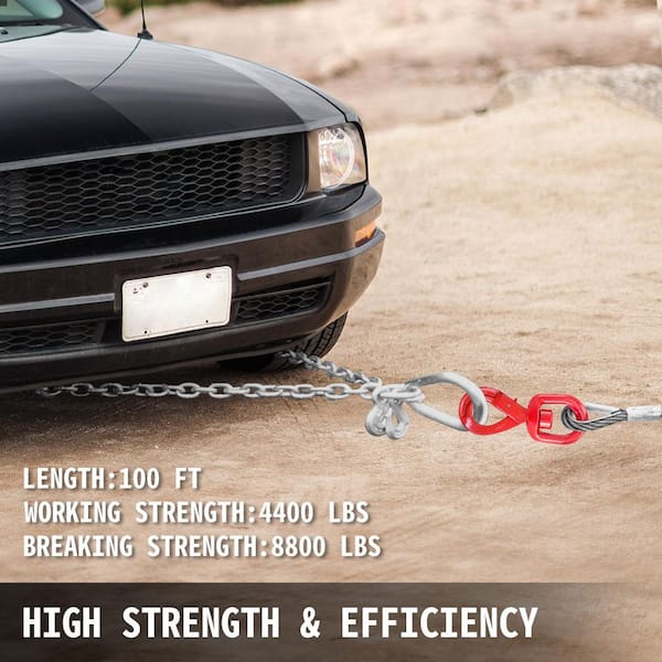 Winch Towing Cable 100 ft. x 3/8 in. Wire Rope with Hook Galvanized Steel 8800 lbs. Loading 6x19 Strand Core