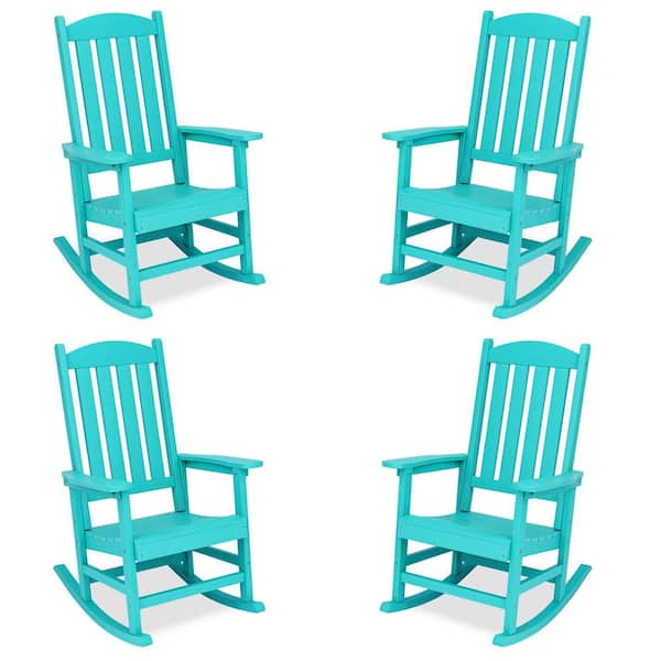 Lue Bona Aruba Blue Plastic Adirondack Outdoor Rocking Chair With High