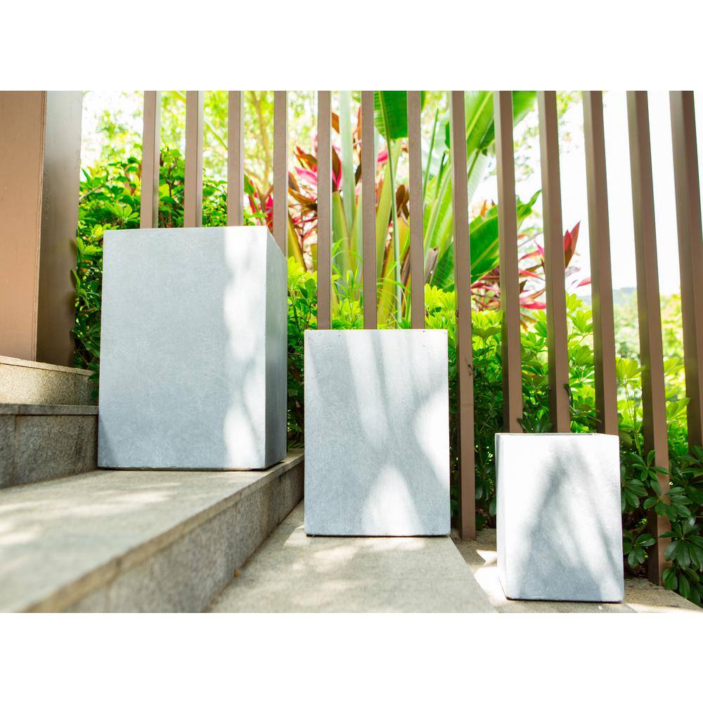 Set of 3 Slate Gray Lightweight Concrete Square Planters