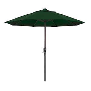 9 ft. Aluminum Market Auto Tilt Crank Lift Bronze Patio Umbrella in Hunter Green Pacifica