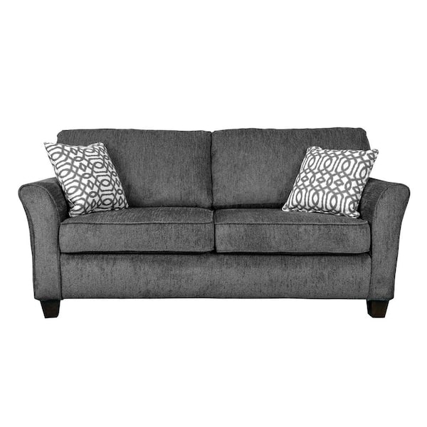 EVERGLADE HOME Welty 75.5 in. W Round Arm Chenille Straight Loveseat with 2-Pillows in Gray