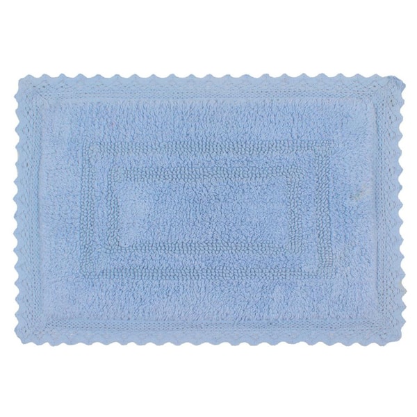 Opulent Reversible 100% Cotton Bath Rug Set, Mat Non Slip, 17x24 Rectangle, Blue