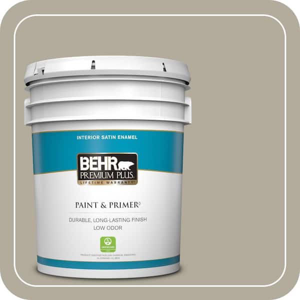 BEHR PREMIUM PLUS 5 gal. #PPF-33 Terrace Taupe Satin Enamel Low Odor Interior Paint & Primer