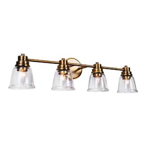 29-1/4 in. 4-Light Warm Brass Vanity Light with Clear Glass Shade