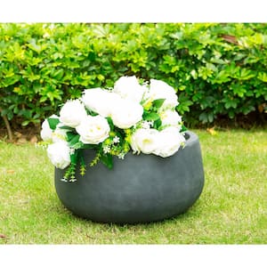 Medium 10 in. Tall Charcoal Lightweight Concrete Round Outdoor Bowl Planter