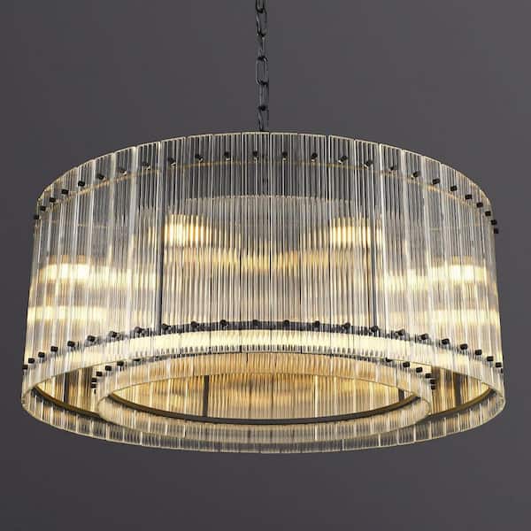 Modern 37 in. 2-Tier 8-Light Black Water Ripple Crystal Glass Chandeliers