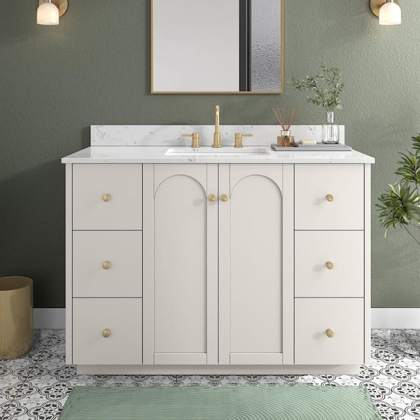 Anabelle 48 in. Single Sink Soft Grey Bath Vanity with Engineered Marble Carrara Marble Top (Assembled)