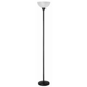 71 in. 3-Way Black Indoor Torchiere Floor Lamp with Frosted White Shade