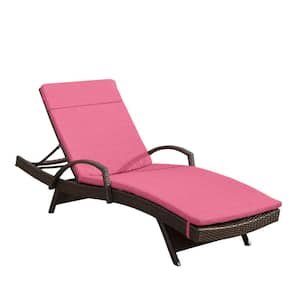 Salem Grey Faux Rattan Outdoor Chaise Lounge with Red Cushions