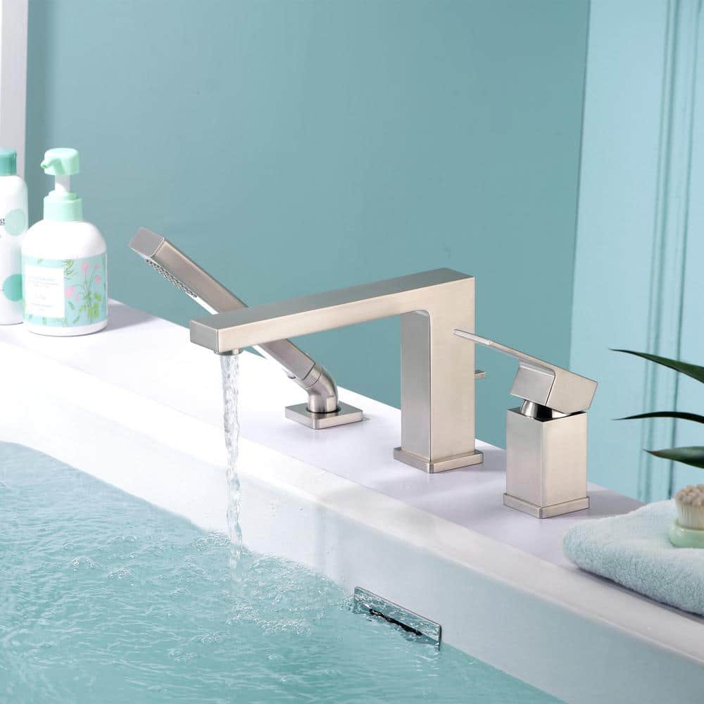 Brushed Nickel Single Handle Roman Tub Faucet with Hand Shower